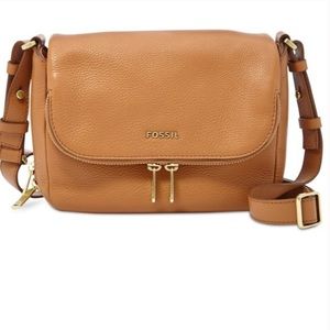 Fossil Camel Leather Preston Flap Crossbody